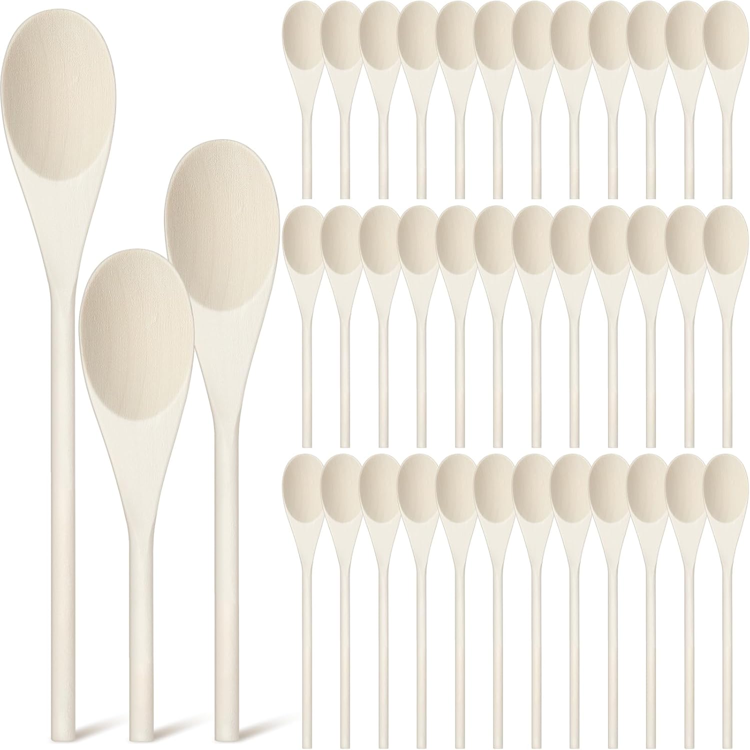48 Pcs 8, 10, 12 Inch Wooden Spoons Gifts for Mom Oval Wooden Cooking Spoons Set Wood Serving Spoon Sauce Soup Stirring Ladle for Kitchen Cooking Baking Stirring Eating Tasting Cookware - Image 1