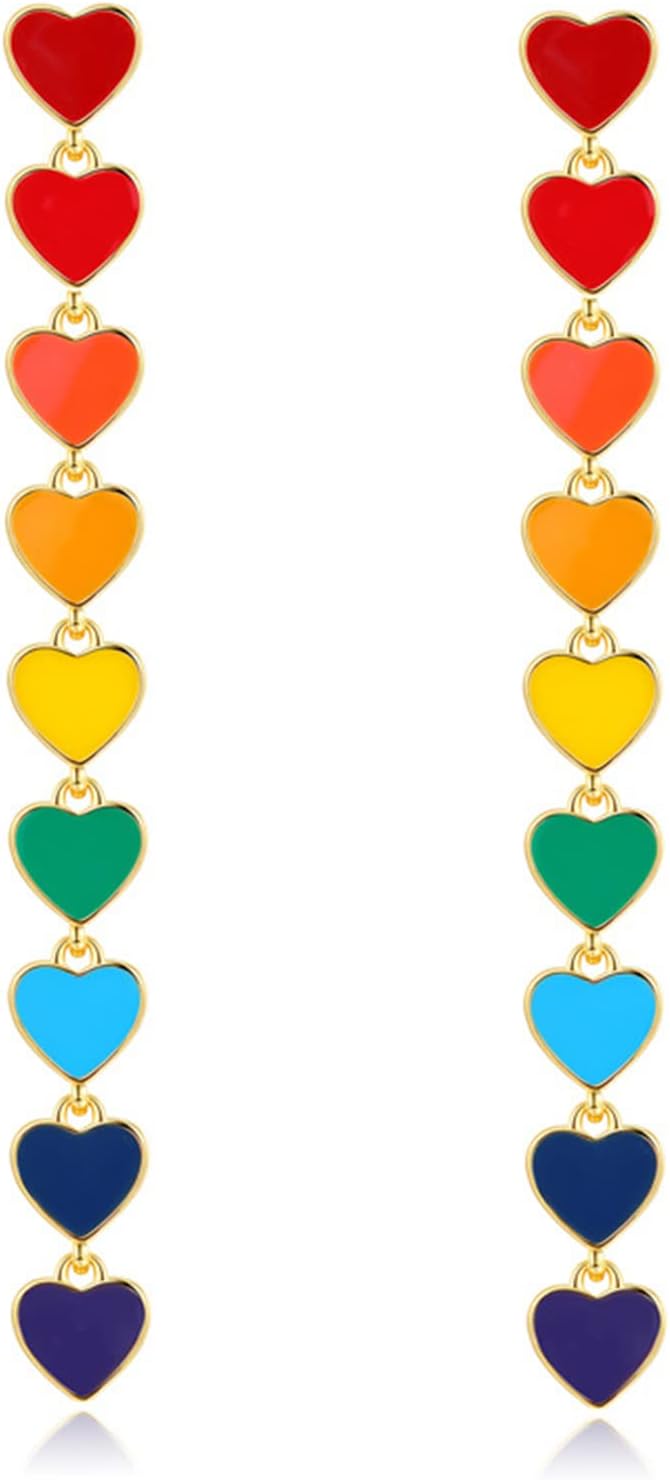 Heart Rainbow Chain Stud Earrings for Women Cool Weird Lightweight Resin Acrylic Personality Dangle Drop Earrings Jewelry - Image 1