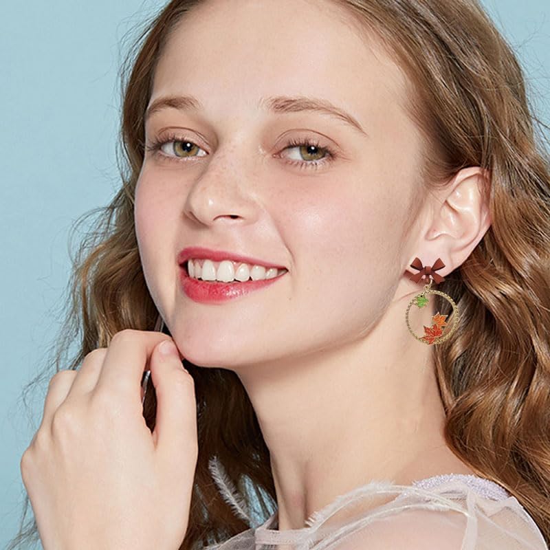 Thanksgiving Earrings for Women Cute Funny Squirrel Turkey Hazelnut Dangle Drop Earrings Delicate Fashion Colorful Maple Leaf Wreath Rhinestone Earrings Thanksgiving Holiday Themed - Image 3