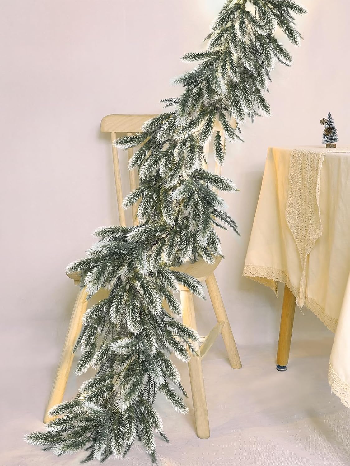 6 Ft Snow Flocked Norfolk Pine Cedar Realistic Pine Artificial Greenery Garlands for Decoration Xmas Mantle Fireplace Table Winter Decor - Image 1