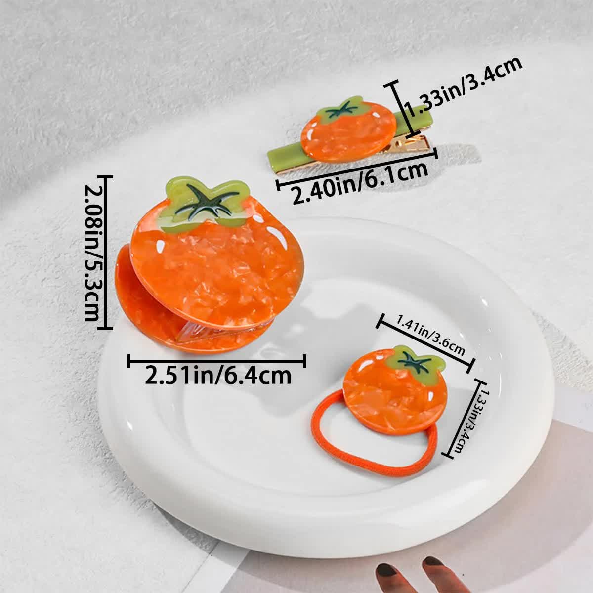 3 PCS Orange Persimmon Hair Clip Fruit Claw Clips Acetate Claw Clip Orange Shape Cellulose Acetate Hair Clips Small Hairpin Cute Fruit Hair Claws Funny Persimmon Hair Clip for Women Girls - Image 2