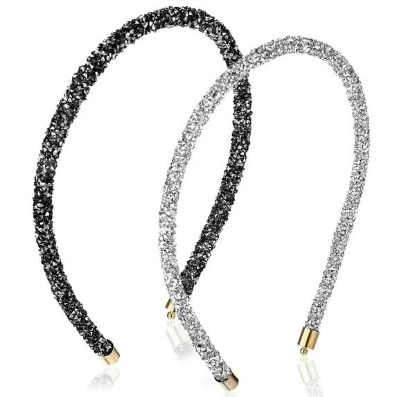 2Pcs Rhinestone Headband, Sparkly Crystal Headband for Women Girls Glitter Diamond Headbands Bling Hair Styling Accessories for Wedding Birthday Party (Black and White) - Image 1