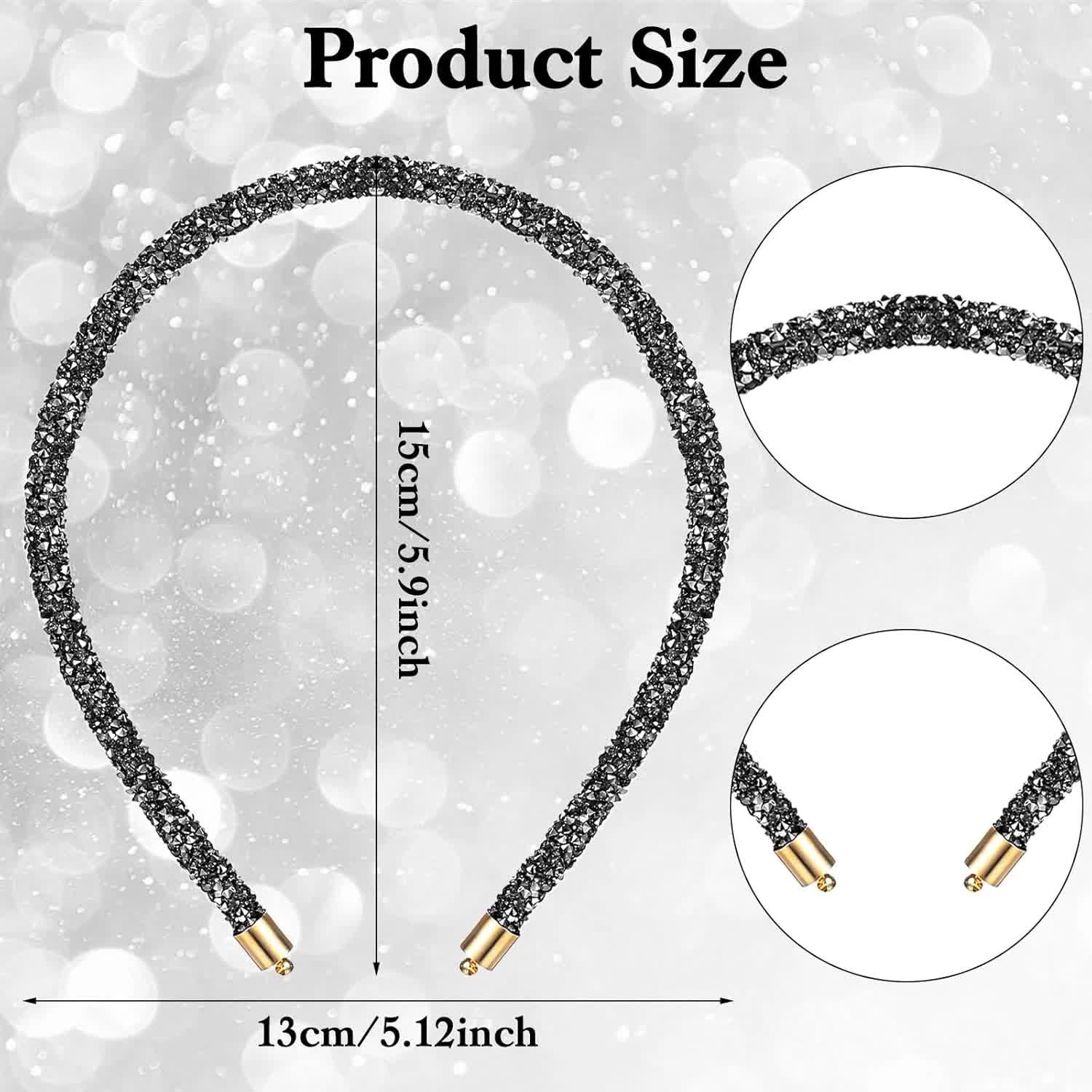 2Pcs Rhinestone Headband, Sparkly Crystal Headband for Women Girls Glitter Diamond Headbands Bling Hair Styling Accessories for Wedding Birthday Party (Black and White) - Image 2