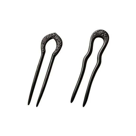 Carved Hair Forks for Buns for Women Two Prong Hair Stick for Long Hair U Shape Wood Hair Pin Handmade Hair Accessories(2pack) - Image 1