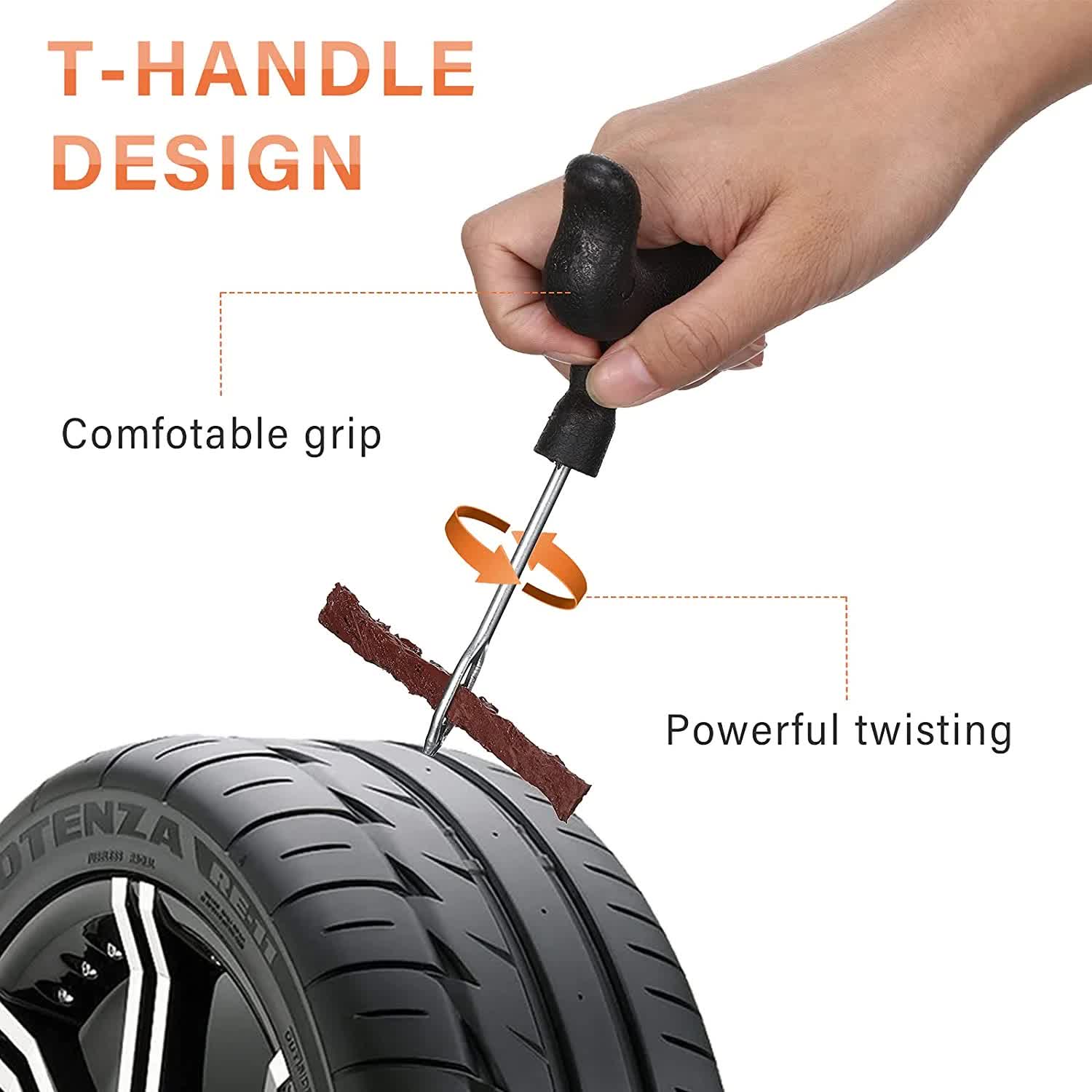 32 Pieces Tire Repair Kit with Plug Tire Plug Kit Tire Plug Repair Kit T Handle Tire Repair Tools to Fix Punctures and Plug Flats for Truck, Rv, SUV, ATV, Motorcycle, Car, Tractor, Trailer - Image 4
