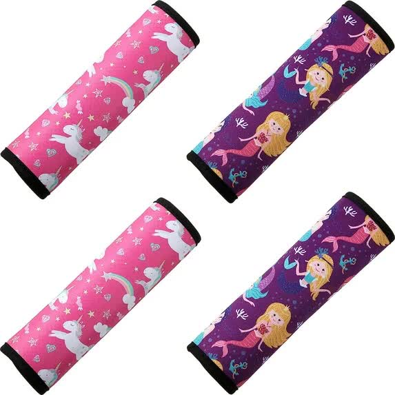 4 Pieces Kids Car Seat Belt Cover Safety Car Seat Belt Pad Cushion Shoulder Protector for Baby Boys Girls Children, Mermaid and Unicorn - Image 1