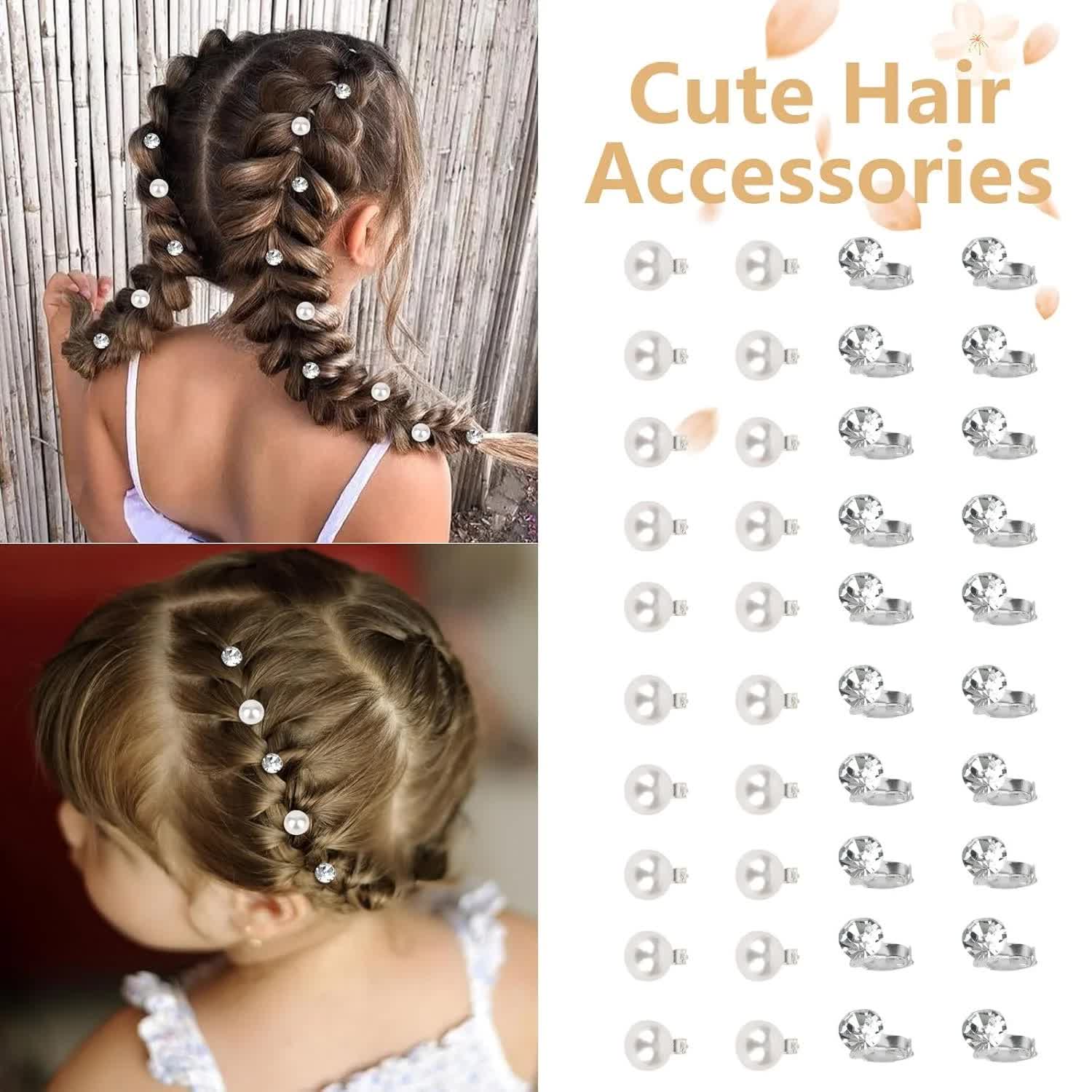 40 Pcs Mini Rhinestone Hair Clips Tiny Pearl Hair Clips Decorative Hair Clips Sparkly Crystal Hair Pins Silver White Hair Clips Wedding Bridal Hair Accessories for Girls Women - Image 3