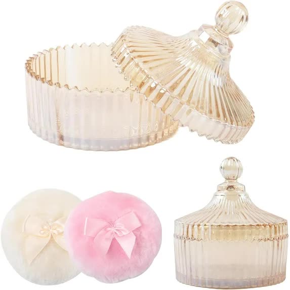3 Pcs Large Body Powder Puff and Container, 5.3