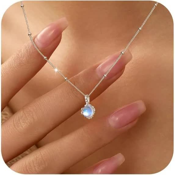 925 Sterling Silver Dainty Moonstone Choker Necklaces for Women Cute Blue Crystal Chain Pendant Necklace Moonstone Jewelry New Beginnings Birthday Wedding Gifts to Daughter Mother - Image 1