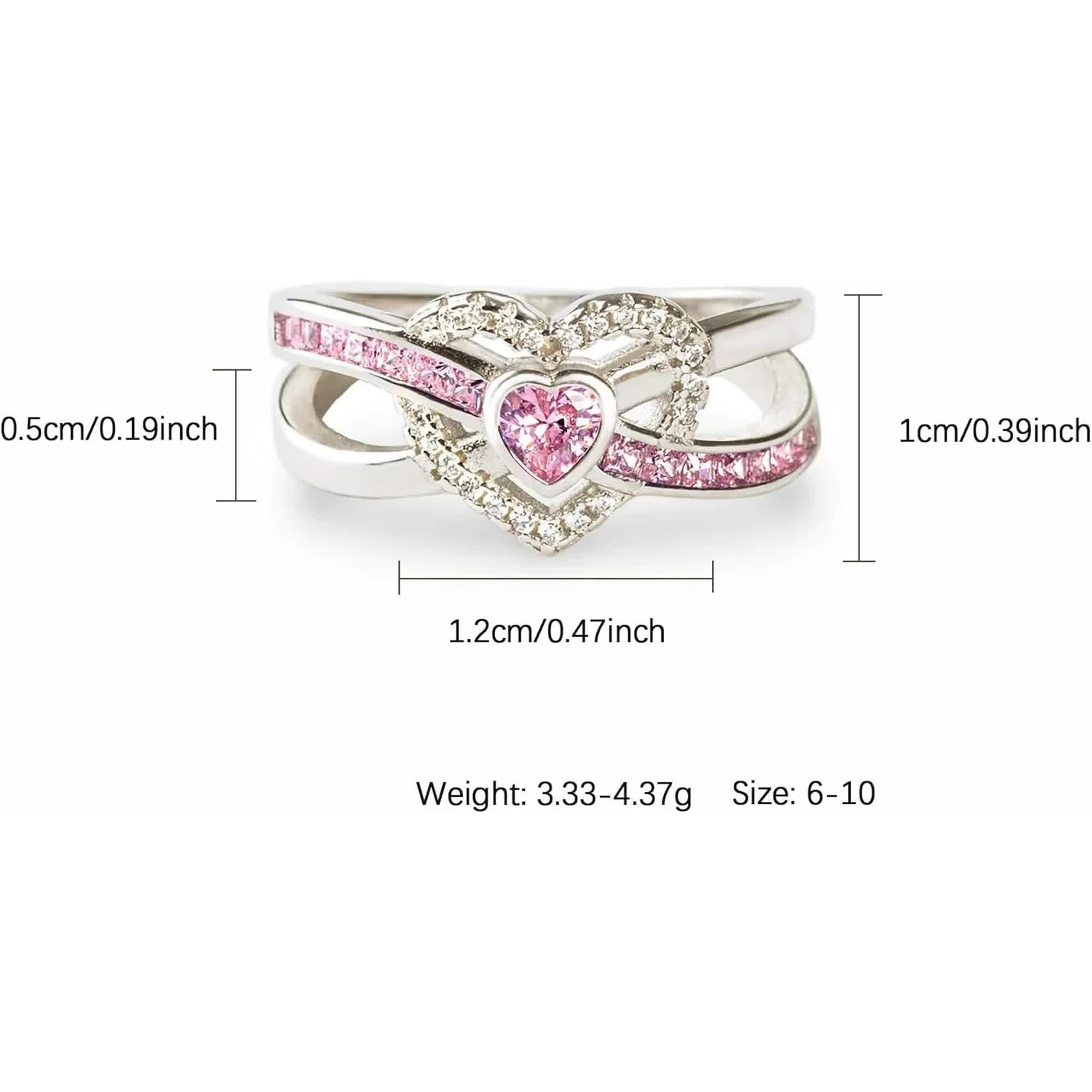 Dainty Infinity Heart Promise Ring for Women 925 Sterling Silver Pink Love CZ Birthstone Cute Ring for Wife Eternity Wedding Engagement Band Rings Jewelry Birthday Gift to Daughter Mother - Image 2
