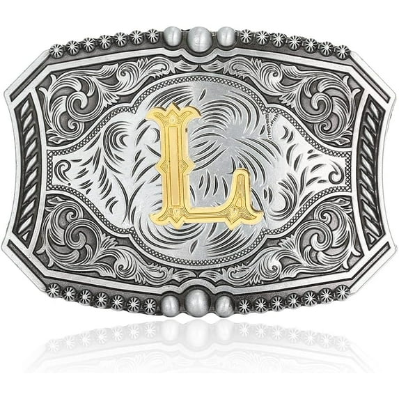 Men's American Western Belt Buckle Knight Vintage Initial Letters A to Z Alphabet Cowboy Rodeo Belt Buckle - Image 1