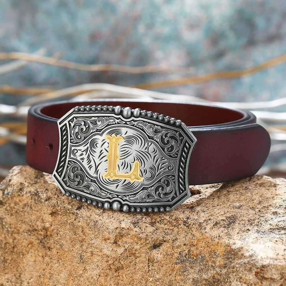 Men's American Western Belt Buckle Knight Vintage Initial Letters A to Z Alphabet Cowboy Rodeo Belt Buckle - Image 4