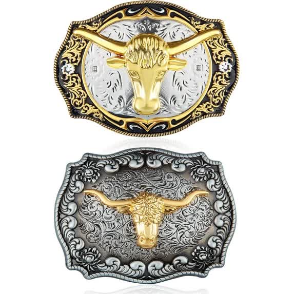2 Pieces Longhorn Bull Eagle Letter J Belt Buckle Cowboy Belt Buckle Western Rodeo Bull Buckle for Men - Image 1