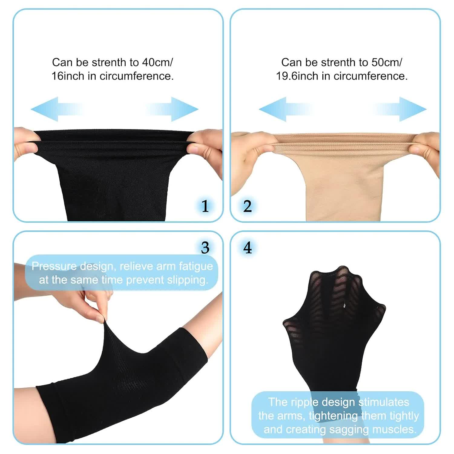 4 Pairs Slimming Arm Shaper and Thigh Slimmers Set, Elastic Compression Arm Shapers Upper Arm Sleeve Slimming Thigh Sleeves Thigh Wraps Slim for Women - Image 3
