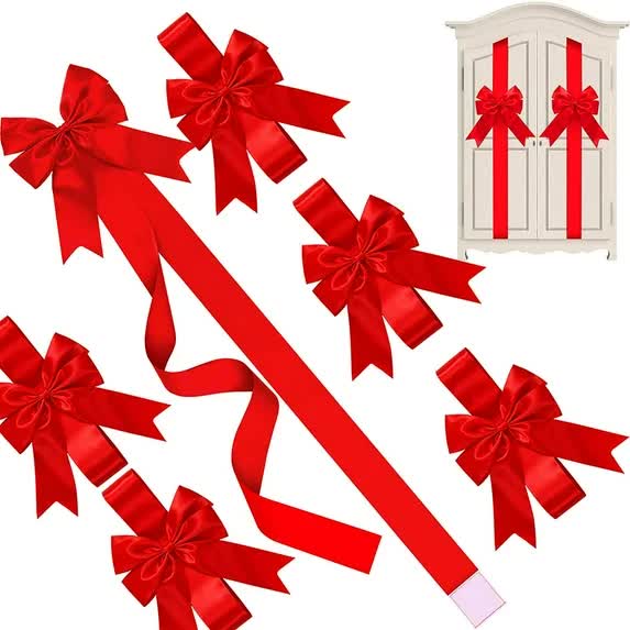 6 Pieces Christmas Cabinet Ribbons Bows Large Christmas Door Ribbon Cabinet Bows for Xmas Holidays Party Supplies (Red) - Image 1