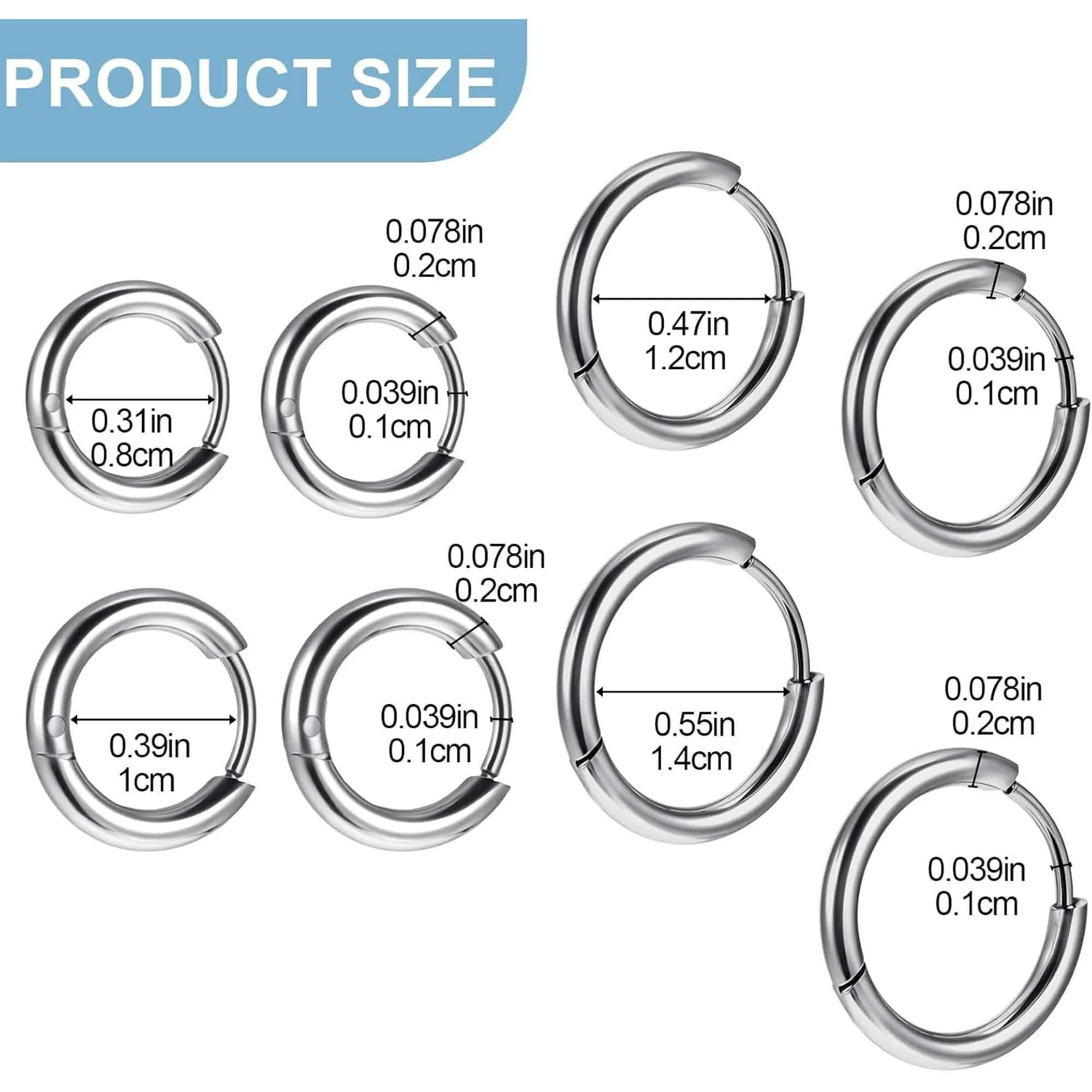 4 Pairs Stainless Steel Huggie Hoop Earrings Silver Small Hoop Earring For Women Men Mini 8mm 10mm 12mm 14mm Cartilage Helix Lobes Hinged Sleeper Earrings For Multiple Piercings - Image 2