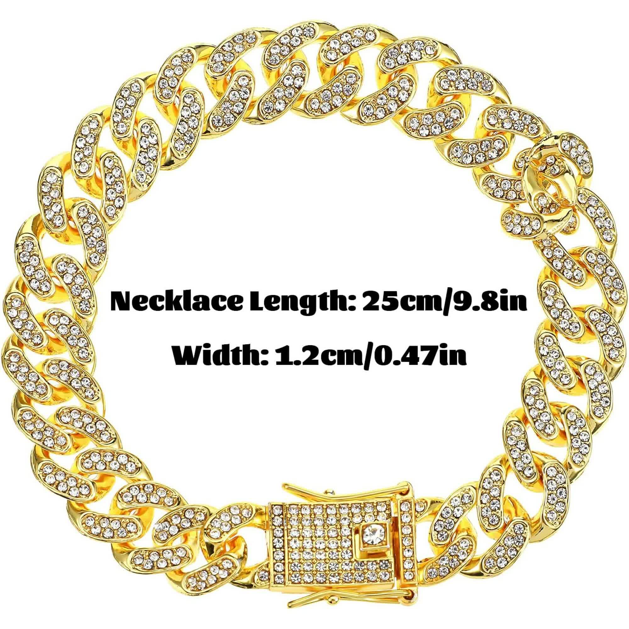 Chain Collar for Dog Diamond Cuban Link Dog Collar 13mm Wide Pet Cuban Style Collar Metal Cat Chain Pet Crystal Collar Jewelry Accessories for Small Medium Large Dogs Cats (10 Inch, Gold) - Image 2