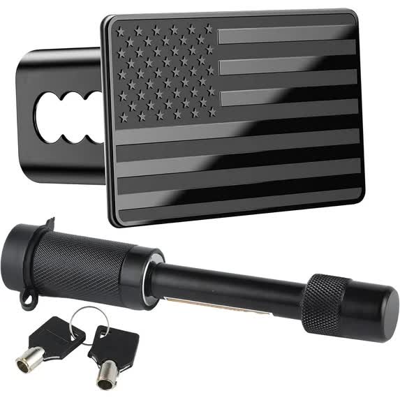 Tow Hitch Cover, Heavy American Flag Metal Trailer Hitch Cover for 2 Inch Receivers, Ideal for Truck Accessories with 5/8-Inch Pin Diameter Trailer Hitch Lock - Image 1