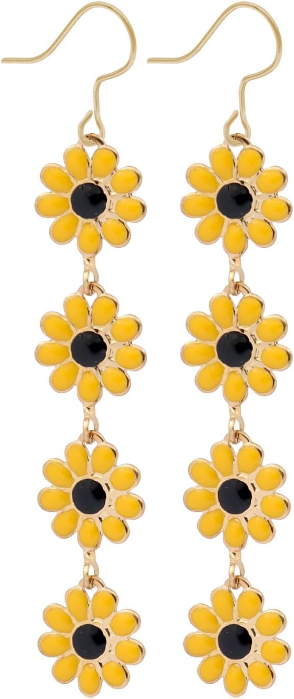Boho Flower Dangle Earrings for Women,Chic White Yellow Drop Flower Statement Earrings Tropical Beach Jewelry - Image 1