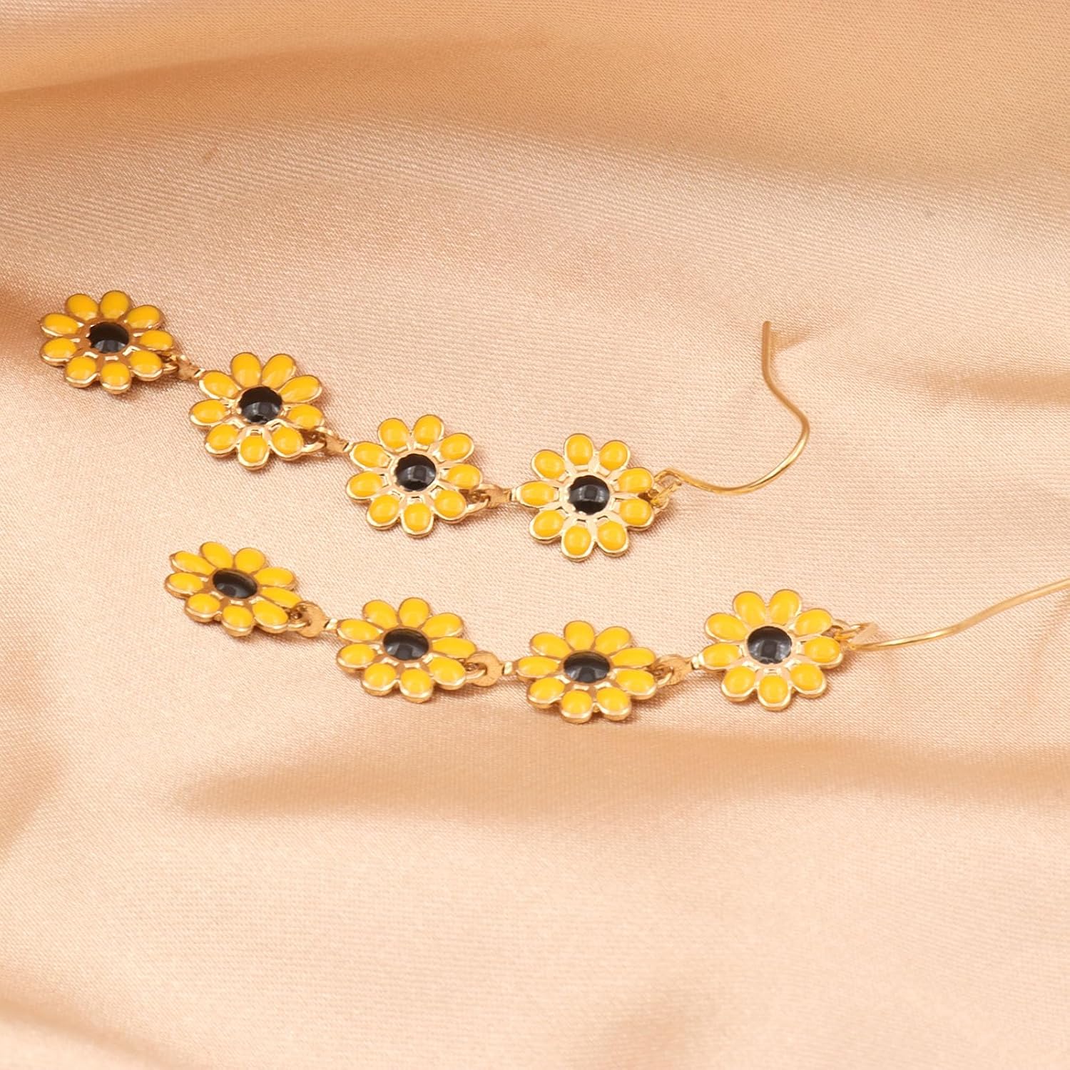 Boho Flower Dangle Earrings for Women,Chic White Yellow Drop Flower Statement Earrings Tropical Beach Jewelry - Image 4