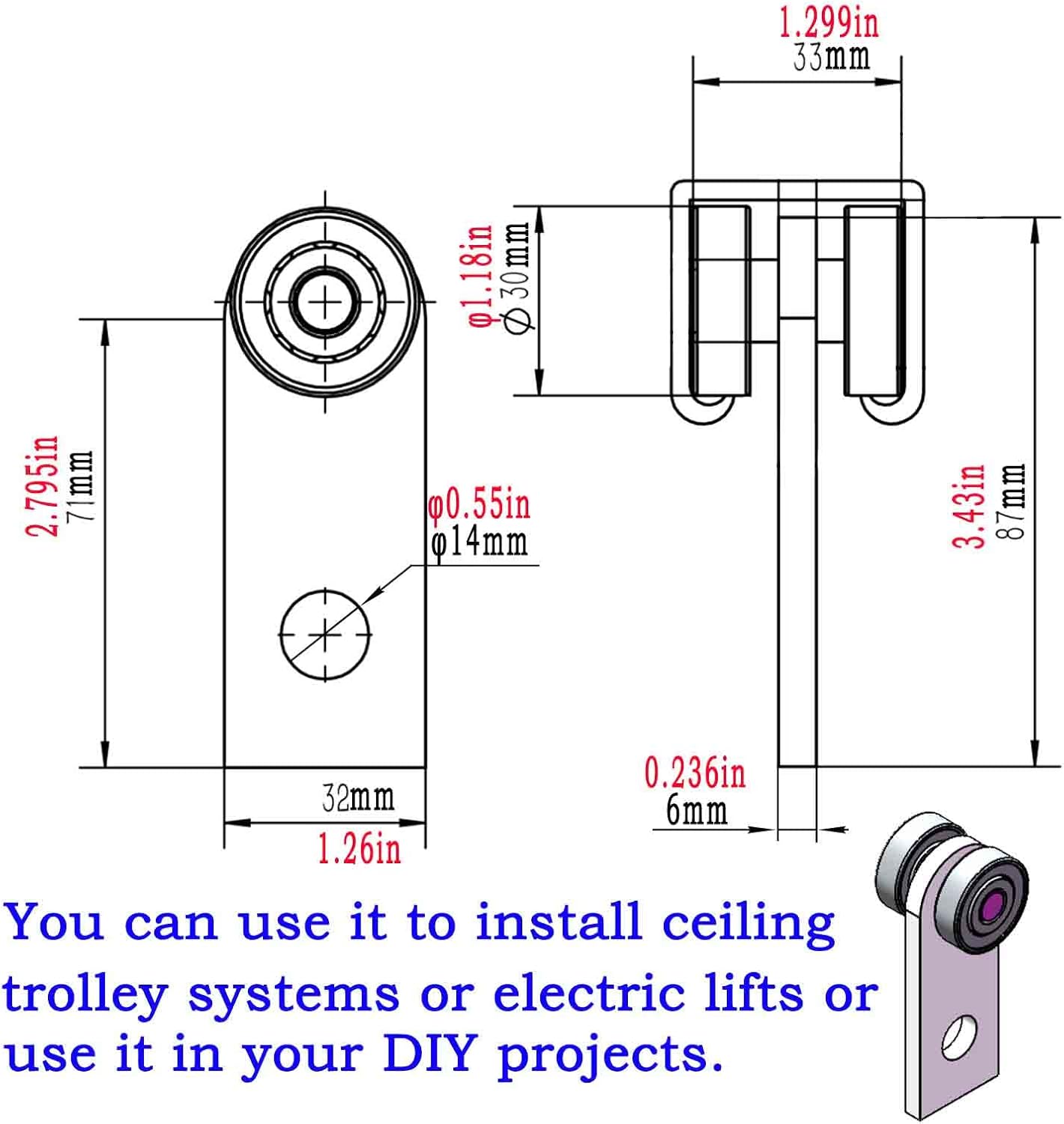 2Pcs 4 Wheel Trolley Assembly Rollers Four Bearing Trolley Assembly for 1-5/8