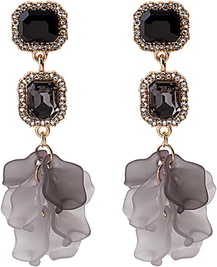 Vintage Acrylic Black Rose Petal Earrings for Women,Dangle Exaggerated Flower Earrings Statement Floral Tassel Earrings Valentine's Day Gift - Image 1