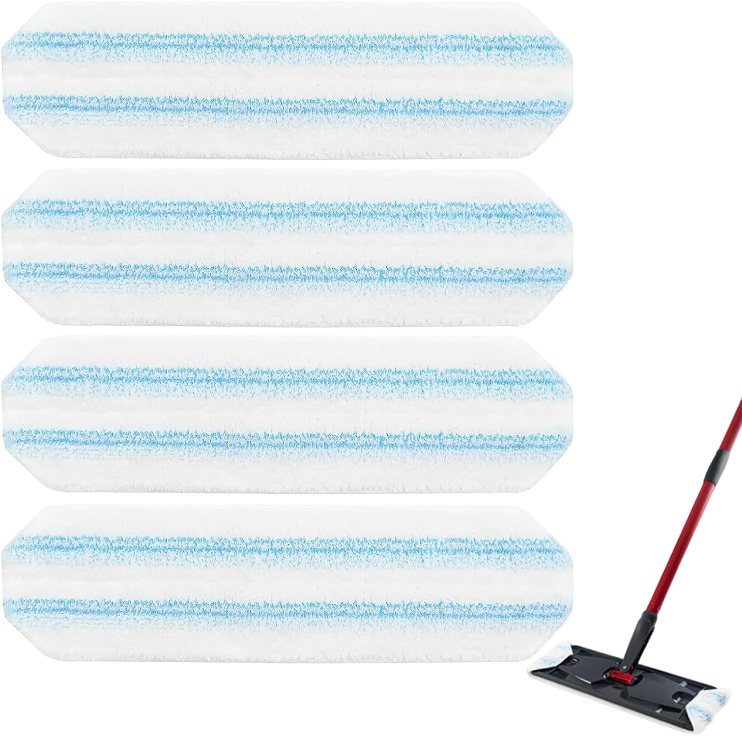 4-Pack Replacement Mop Pads for O-Cedar H2pro Flat Mop System & Vileda | O'Cedar H2 Pro Microfiber Mop Heads Replacements | Washable Reusable Refills | Safe on Wood, Tile, Vinyl Floors - Image 1