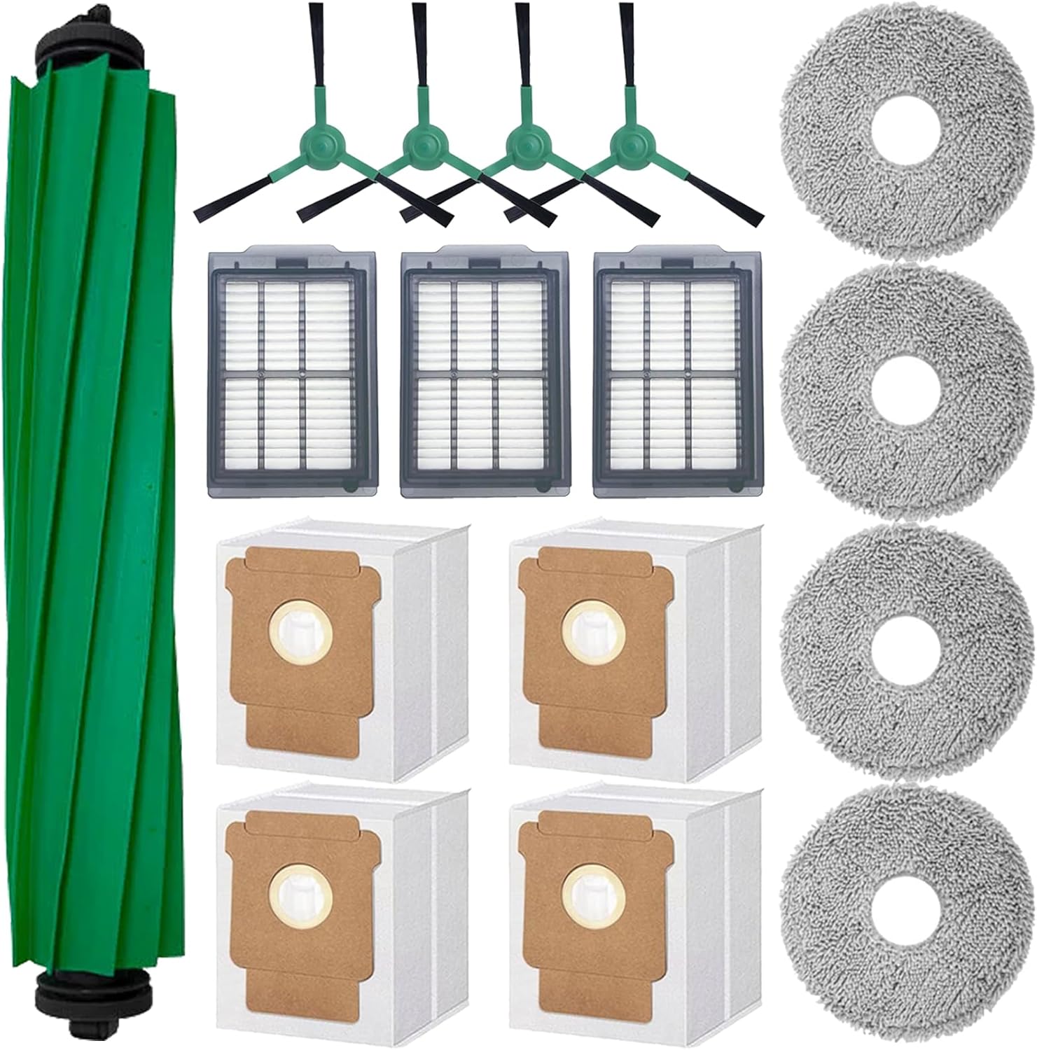 16-Piece Replacement Parts Kit for IRobot Roomba 505/405 Combo Robot Vacuum Cleaner, Main Brush ×1, Side Brushes ×4, HEPA Filters ×3, Cleaning Cloths ×4, Dust Bags ×4 - Image 1