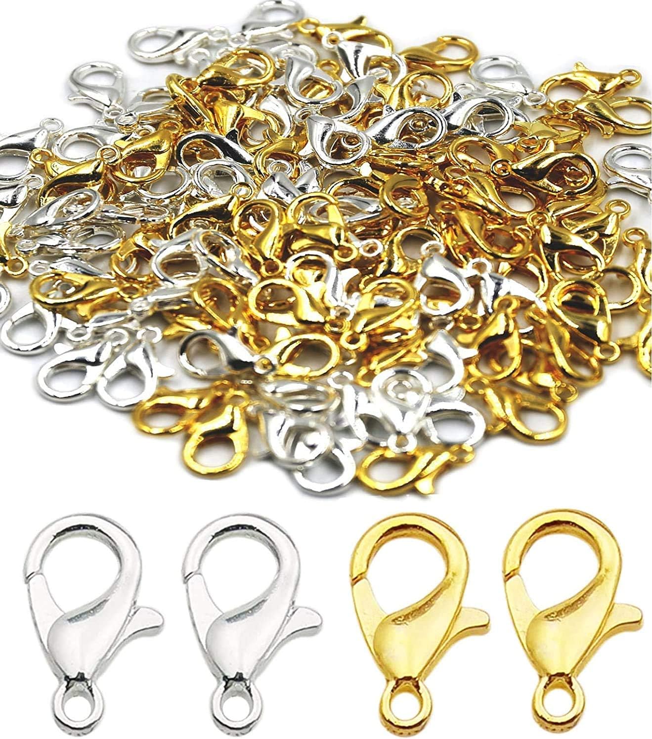 50 Pieces Stainless Steel Lobster Claw Clasps, Silver & Gold Bracelet Necklace Clasps Findings for DIY Jewelry Making(21x12mm) - Image 1