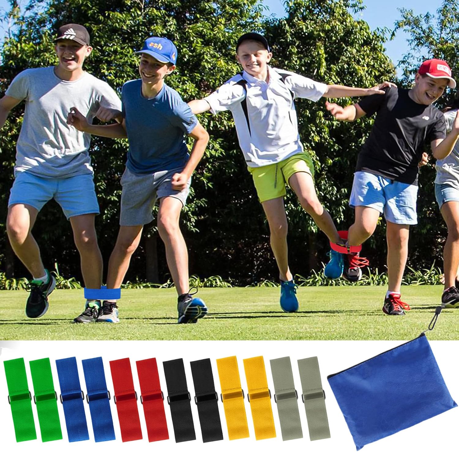 12 Pcs 3 Legged Race Bands Firm Elastic Tie Kids Outdoor Games Teamwork Birthday Party Game for Adults & family Field Day Carnival Theme Outside Yard Games - Image 1