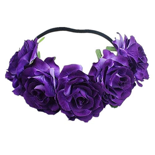Rose Floral Headpiece - Fake Flower Crown, Headband for Women, Girls, Hair Accessory, and Pet Wreath (Purple) - Image 1