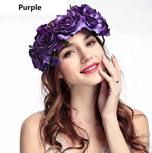 Rose Floral Headpiece - Fake Flower Crown, Headband for Women, Girls, Hair Accessory, and Pet Wreath (Purple) - Image 3