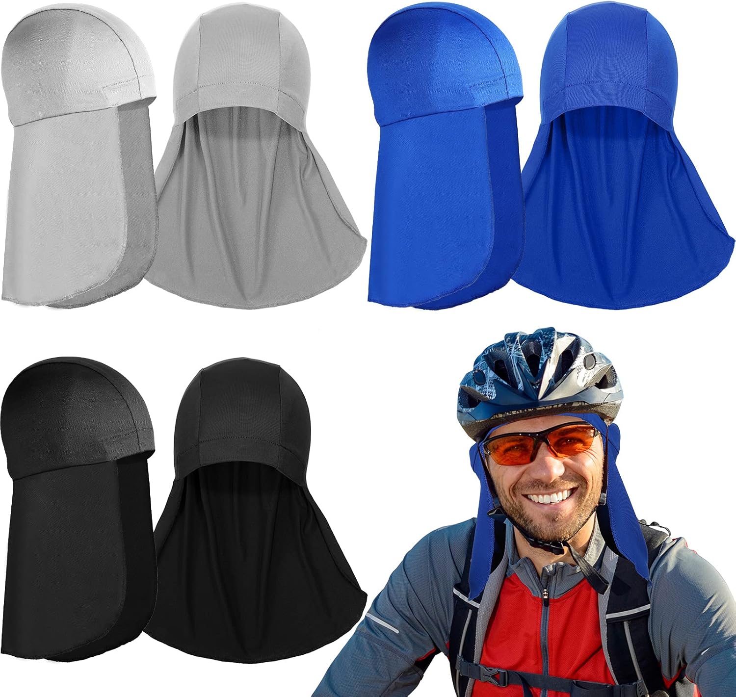 Helmet Liner with Neck Mask, Cooling Skull Cap Sweat Wicking Cap with Tail Sun Cycling Running Neck Protection Hat - Image 1