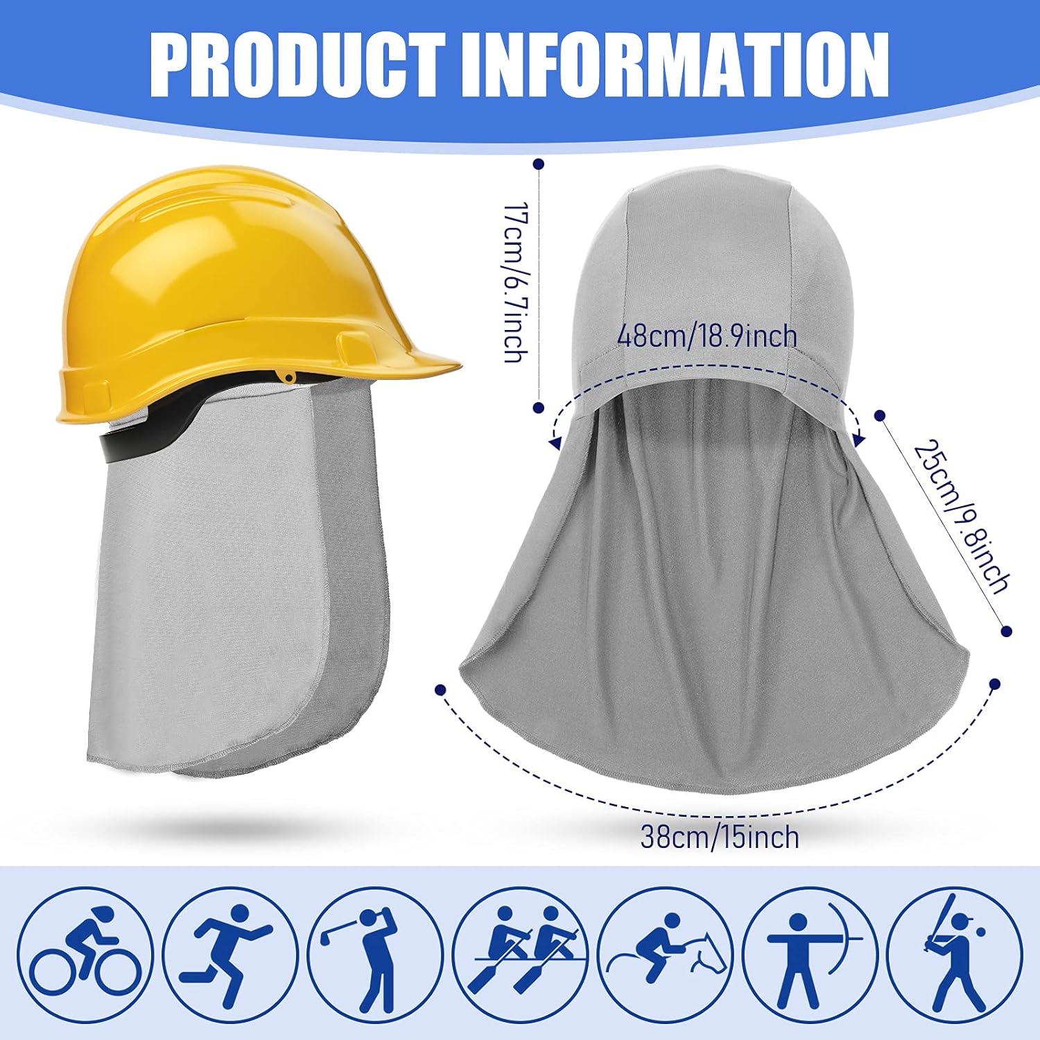 Helmet Liner with Neck Mask, Cooling Skull Cap Sweat Wicking Cap with Tail Sun Cycling Running Neck Protection Hat - Image 2