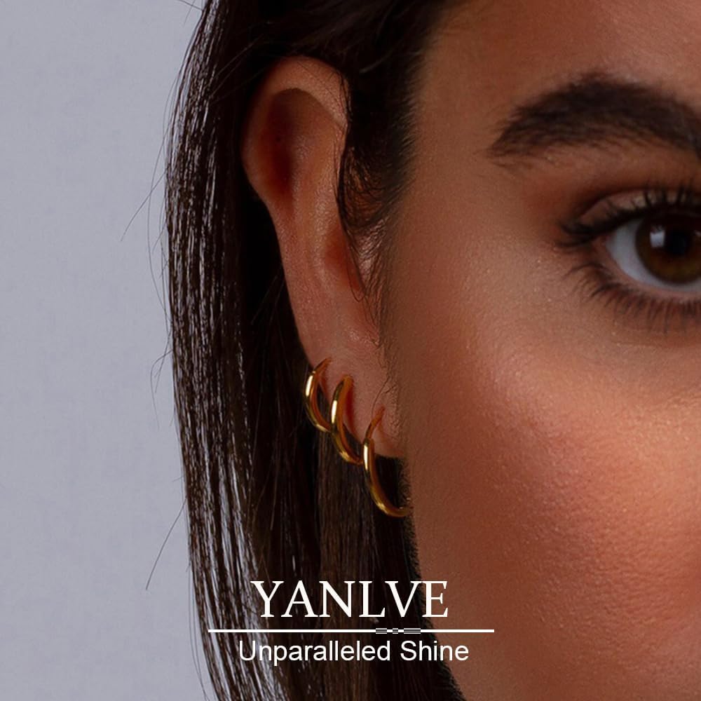 Small Gold Hoop Earrings Set of 3 - Plated 14K Real Gold Hoops for Women - Hypoallergenic, Mini, Non-Tarnish, Stack, Cartilage Hoops Gold - Image 2