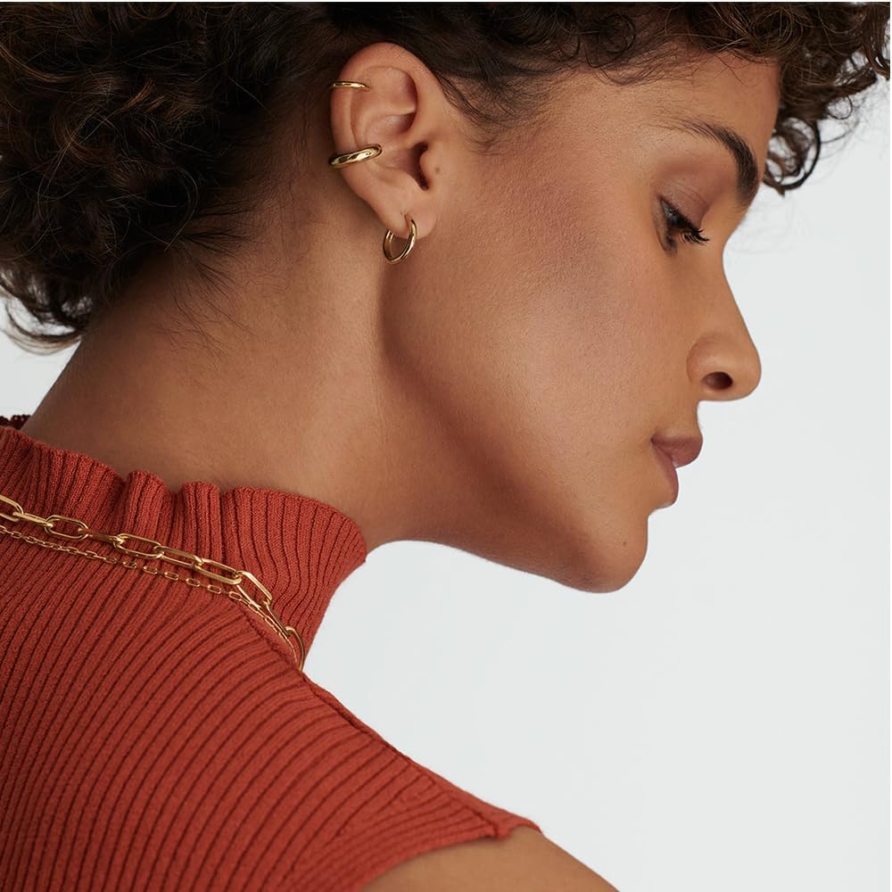 Small Gold Hoop Earrings Set of 3 - Plated 14K Real Gold Hoops for Women - Hypoallergenic, Mini, Non-Tarnish, Stack, Cartilage Hoops Gold - Image 4
