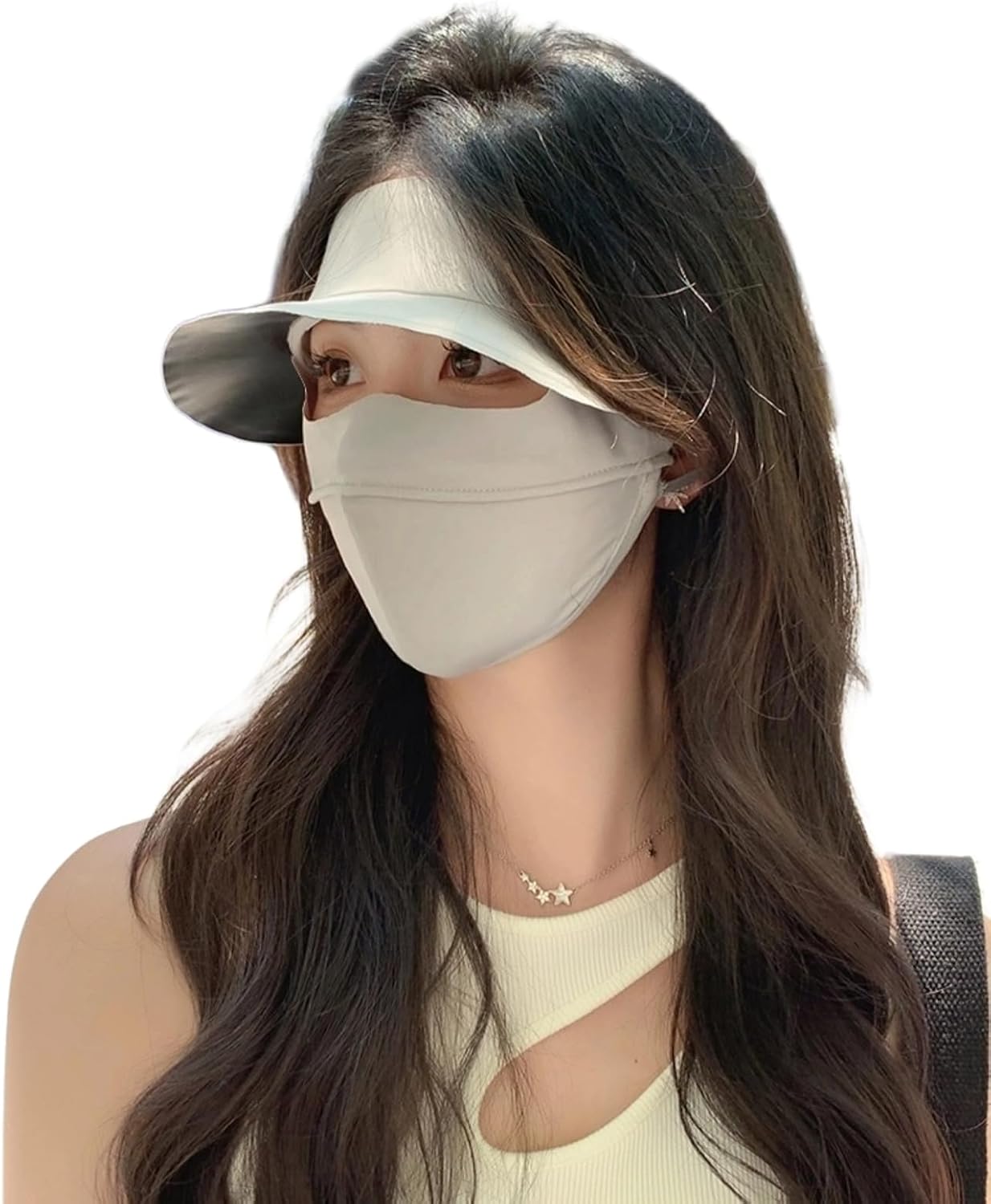 UV Face Cover UPF 50+ Women's Ice Silk Summer Breathable Full Face Sun Mask Outdoor Eye Protection Sunscreen Balaclava Hat  Beige  One Size - Image 1