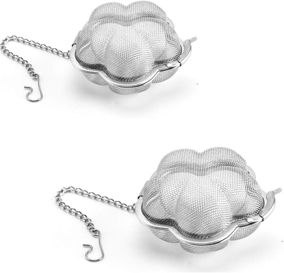 2pcs Stainless steel fine mesh seasoning ball kitchen soup spice stew filter kitchen tool metal tea bag tea ball (2pcs Flower Shape),Silver,6cm - Image 1