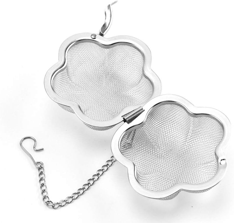 2pcs Stainless steel fine mesh seasoning ball kitchen soup spice stew filter kitchen tool metal tea bag tea ball (2pcs Flower Shape),Silver,6cm - Image 3