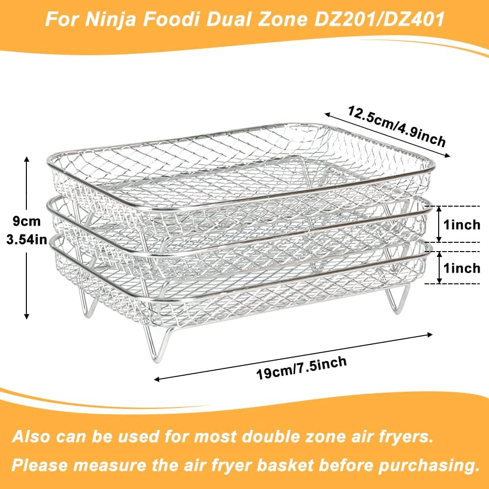 Air Fryer Rack for Ninja Dual Airfryer, 3pcs Stackable Stainless Steel Dehydrator Rack, Rectangle Double Air Fryer Accessories, Ninja Dual Airfryer Accessories - Image 2