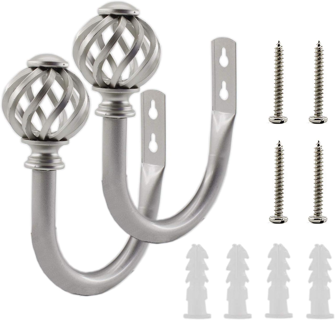 2 Pack Curtain Holdbacks, U Shaped Wall Mounted Curtain Tieback Hooks Drapery Tiebacks Decorative Curtain Hooks Window Treatment Holdbacks Hardware for Home Decor (Silver) - Image 1