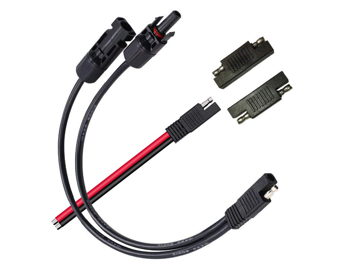 Solar Panel Connectors 10AWG Compatible with MC-4 Solar Connecter to SAE Adapter PV Extension Cable Wire for RV Caravan Solar Panels Battery Charger kit with Two SAE to SAE Polarity Reverse Adapters - Image 1