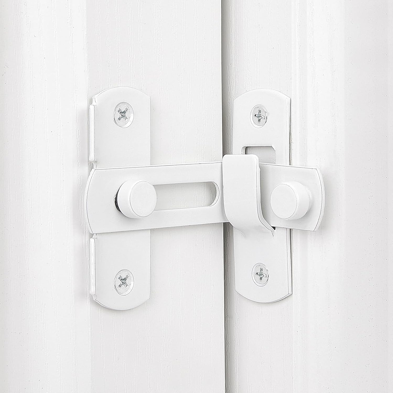 4 Packs Flip Door Sliding Latches，White 90 Degree Stainless Steel Bar Gate Latches Safety Door Lock,Sliding Door Antique Lock Gate Latches Wine Cabinet Carbon Steel Closet Door Latches  White    White - Image 3