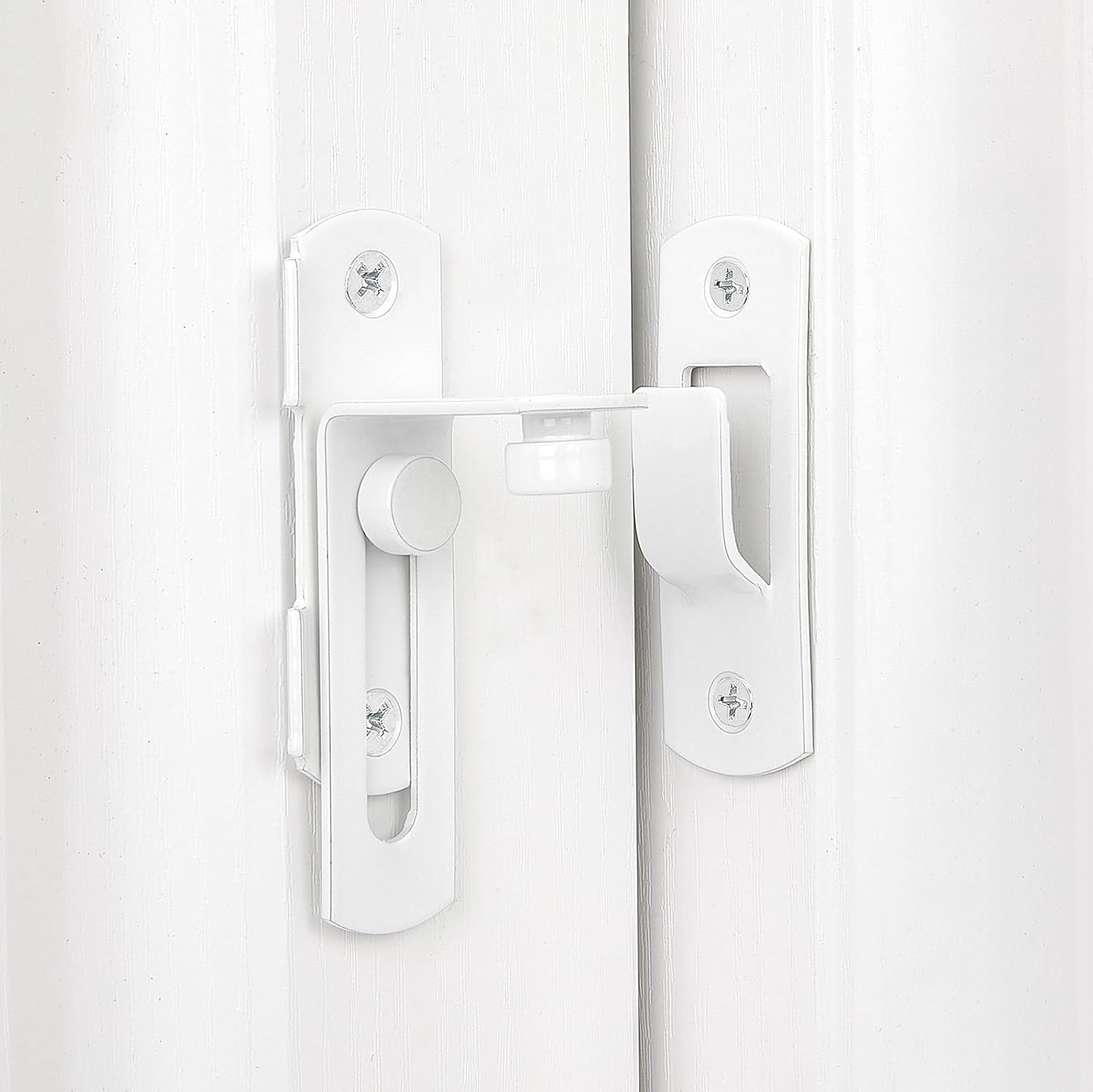 4 Packs Flip Door Sliding Latches，White 90 Degree Stainless Steel Bar Gate Latches Safety Door Lock,Sliding Door Antique Lock Gate Latches Wine Cabinet Carbon Steel Closet Door Latches  White    White - Image 4
