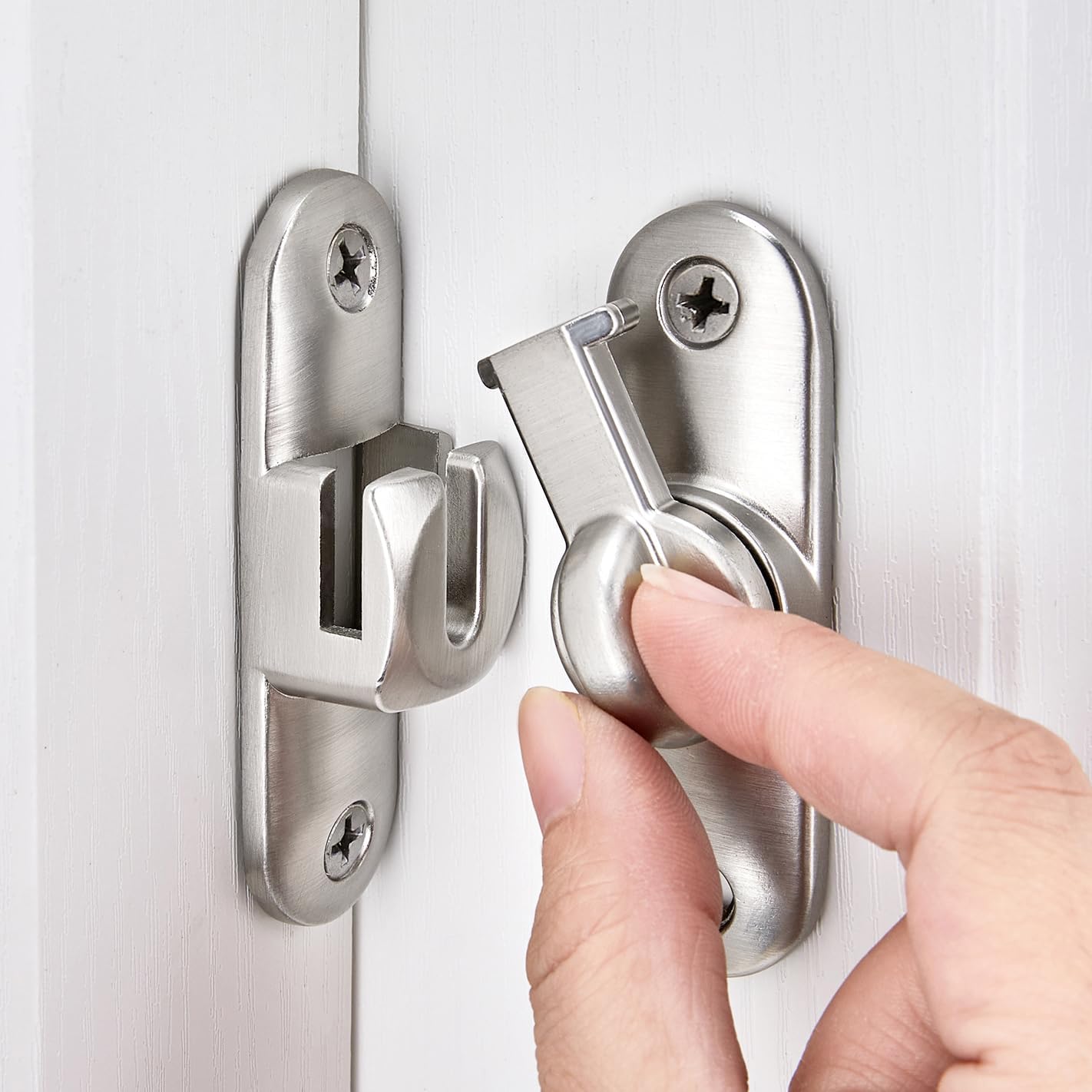 Silvery Barn Door Latches,90/180 Degree Gate Lock,Flip Gate Latches Hardware,Zinc Alloy Right Angle Door Lock Latch,Door Security Sliding Door Latch Lock for Cabinets,Bathroom Silvery_1 Pack - Image 1