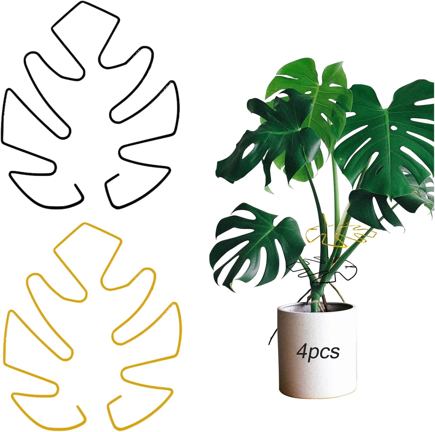 4pcs Iron Plant Stem Supports, Monstera Plant Support Outdoor Indoor Plant Accessories, 2 Colour Turtle Shell Bamboo Clamp Set for Thriving Growth (Gold+Black) - Image 1