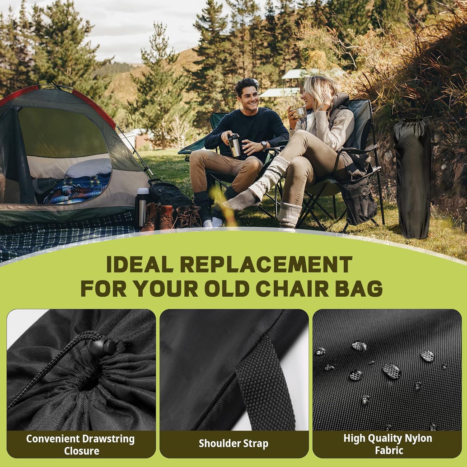 Camping Chair Replacement Bag for Coleman Portable Folding Chair Carry Bag with Shoulder Strap, Protective Carrying Chair Bag for Travel Outdoor Camping Sports, Black (Chair is Not Included) - Image 3