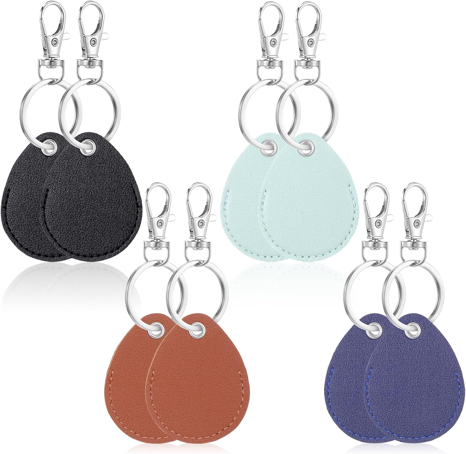 Key Fob Holder Leather, 8pcs Drop Shaped Keychain Holder with Metal Rings, Colorful PU keyring for Keys ID Key Cards - Image 1