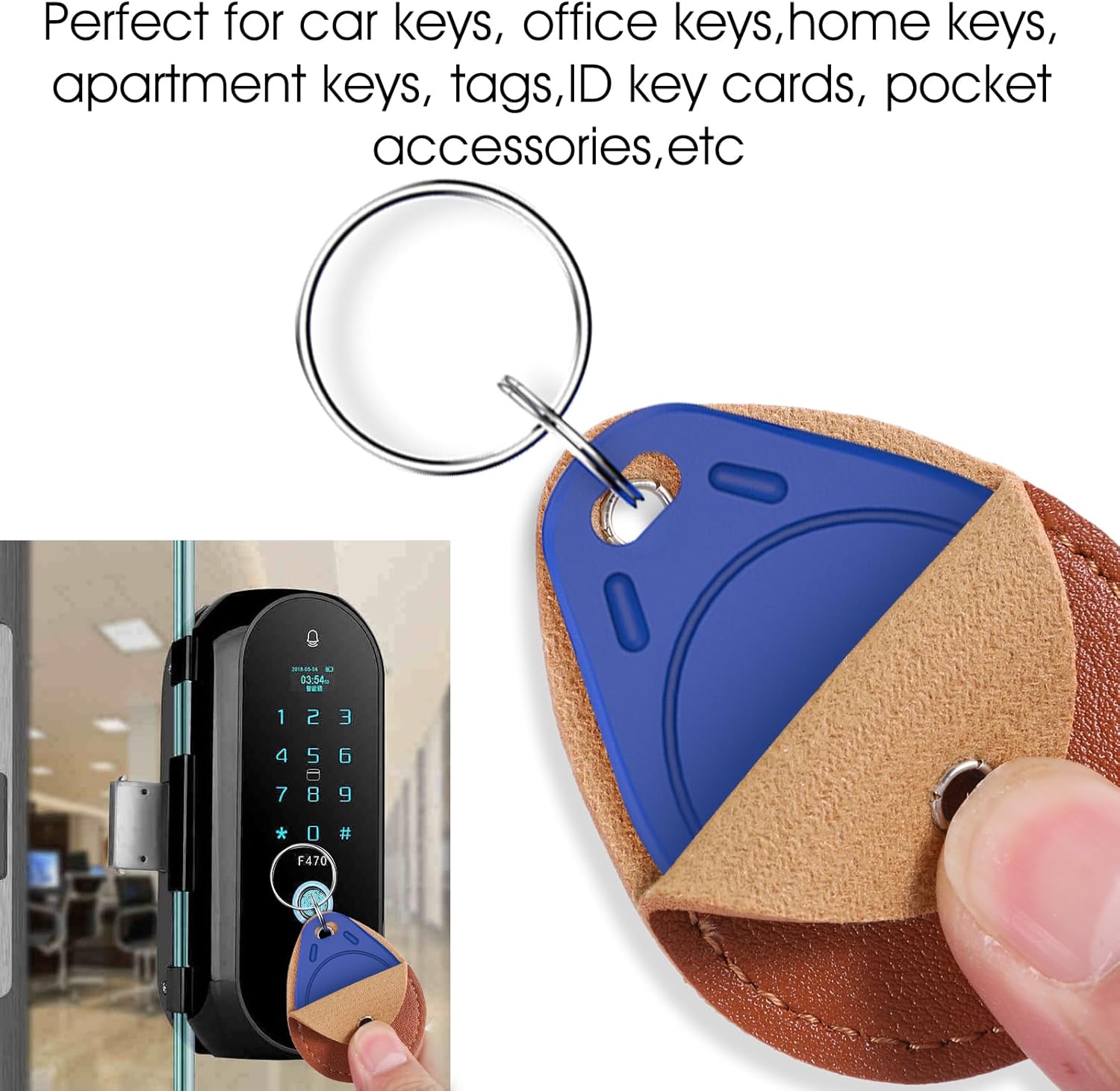 Key Fob Holder Leather, 8pcs Drop Shaped Keychain Holder with Metal Rings, Colorful PU keyring for Keys ID Key Cards - Image 4