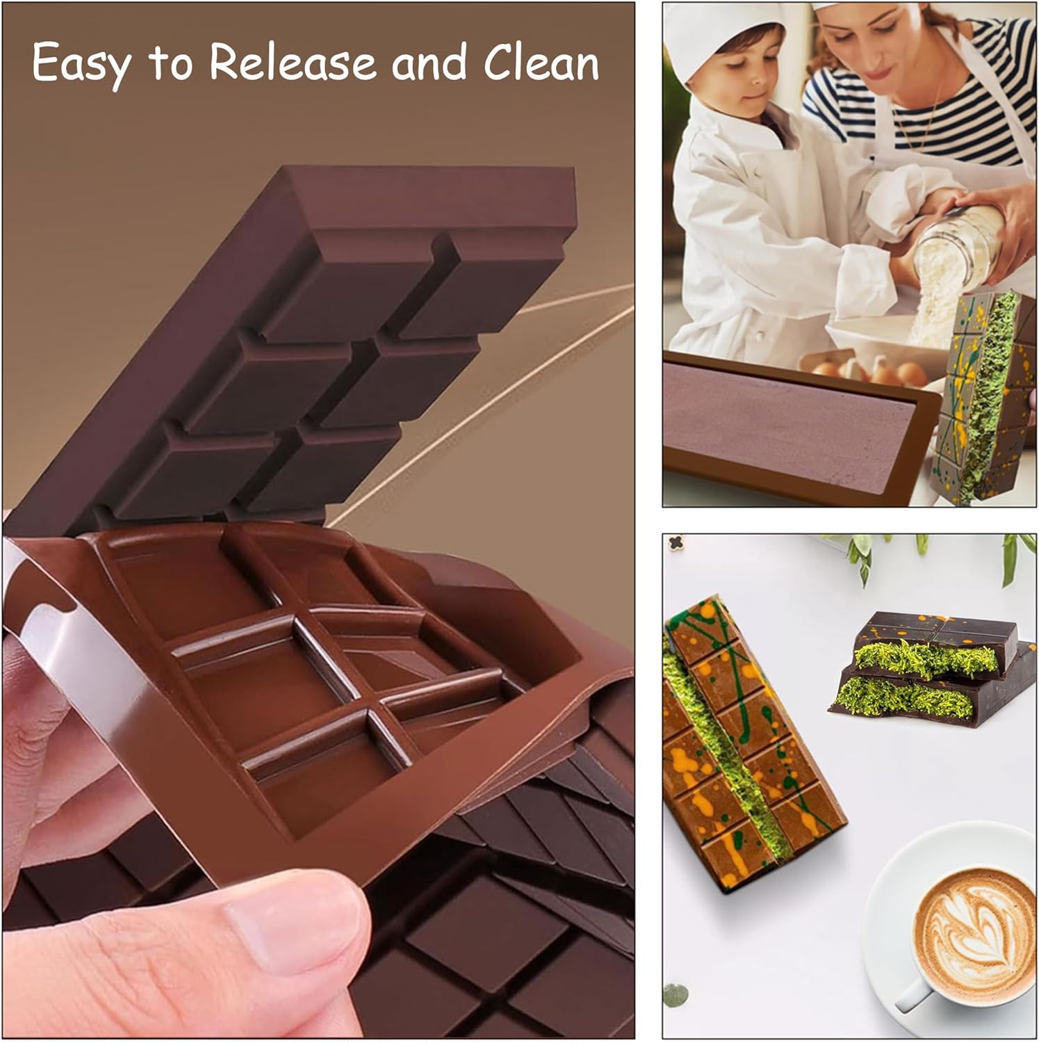 3 PCS Silicone Chocolate Bar Molds with 1 spatula,3/4 Inch Thick Non-Stick Chocolate Mold，Large Deep Cavity Chocolat Silicone Mold for Stuffed Chocolate Bars Knafeh Pistachio Chocolat - Image 2